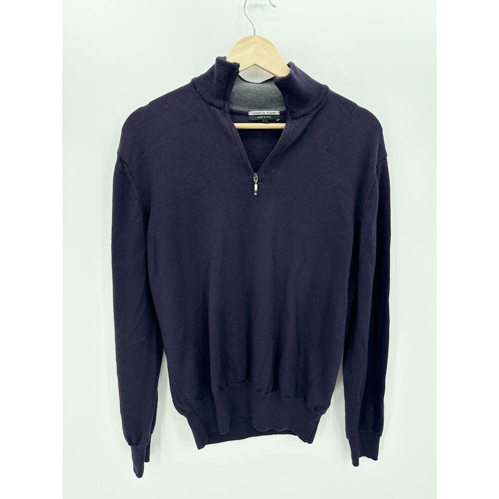 Marco Fiori Men Purple Quarter Zip Sweater Merino Extrafine Wool Italy Large